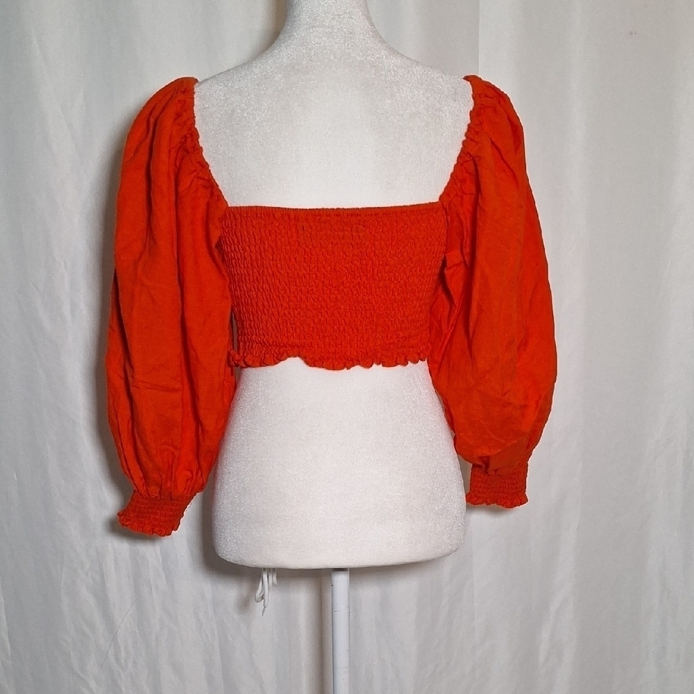 Orange Puff Sleeve Women's Top - Picture 2 of 4